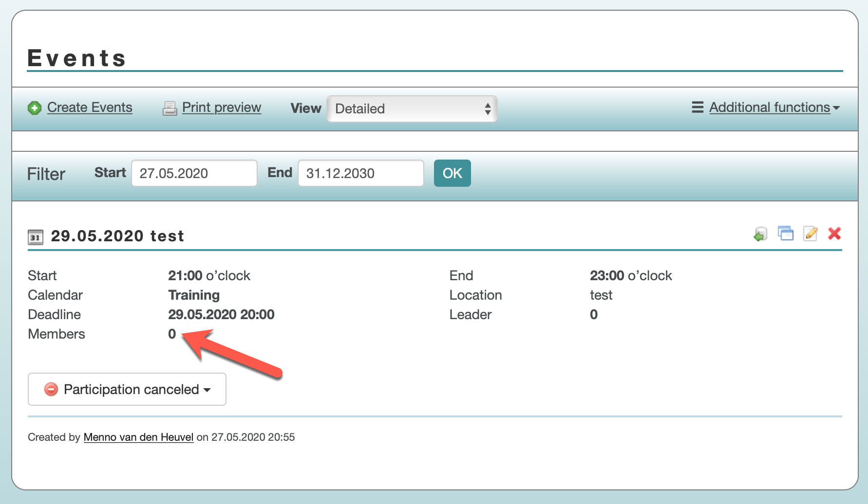 Here you see 0 members