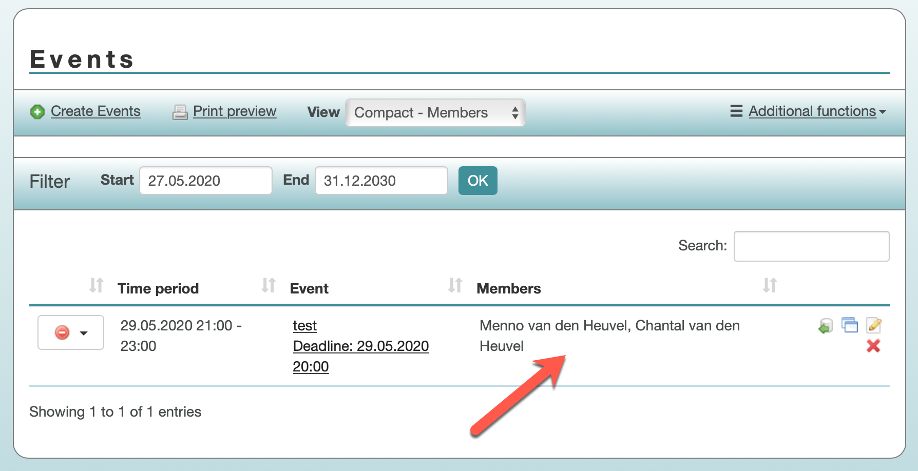 Here you see names, even with 0 members